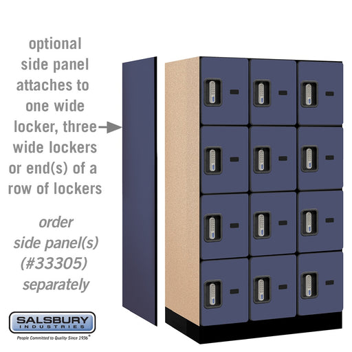 Salsbury 12" Wide Four Tier Designer Wood Locker - 3 Wide - 5 Feet High - 21 Inches Deep - Blue - Silver Electronic Locks - Sweatfully