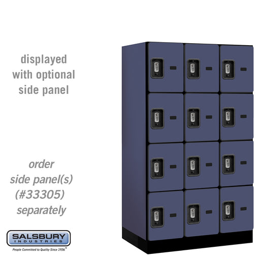 Salsbury 12" Wide Four Tier Designer Wood Locker - 3 Wide - 5 Feet High - 21 Inches Deep - Blue - Silver Resettable Combination Locks - Sweatfully