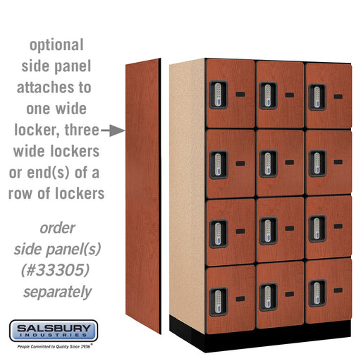 Salsbury 12" Wide Four Tier Designer Wood Locker - 3 Wide - 5 Feet High - 21 Inches Deep - Cherry - Silver Electronic Locks - Sweatfully