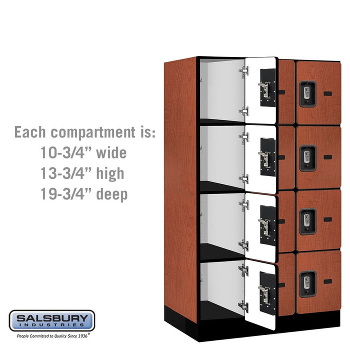 Salsbury 12" Wide Four Tier Designer Wood Locker - 3 Wide - 5 Feet High - 21 Inches Deep - Cherry - Silver Resettable Combination Locks - Sweatfully