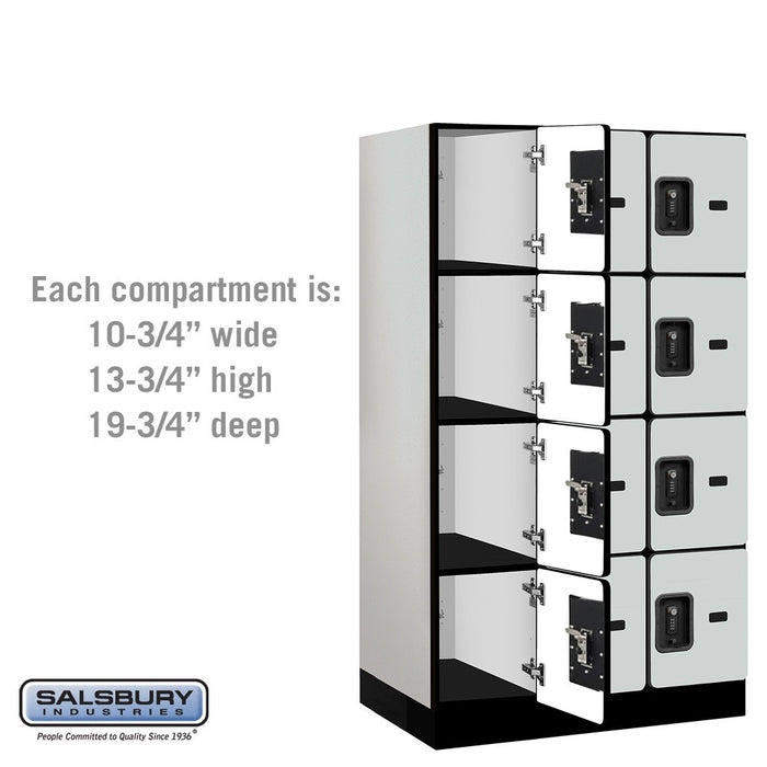 Salsbury 12" Wide Four Tier Designer Wood Locker - 3 Wide - 5 Feet High - 21 Inches Deep - Gray - Black Resettable Combination Locks - Sweatfully