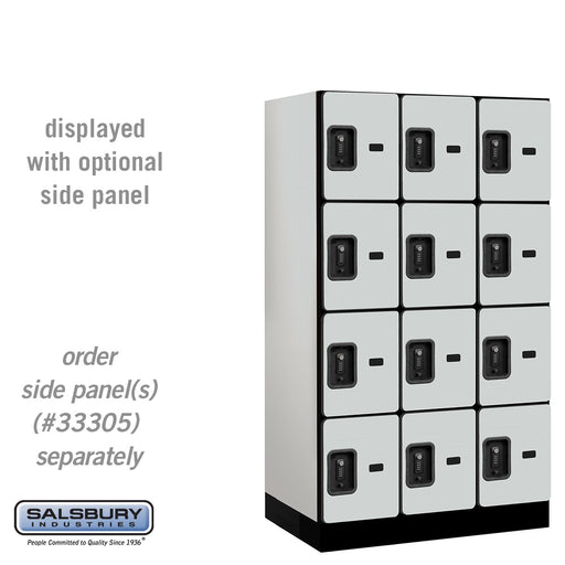 Salsbury 12" Wide Four Tier Designer Wood Locker - 3 Wide - 5 Feet High - 21 Inches Deep - Gray - Black Resettable Combination Locks - Sweatfully