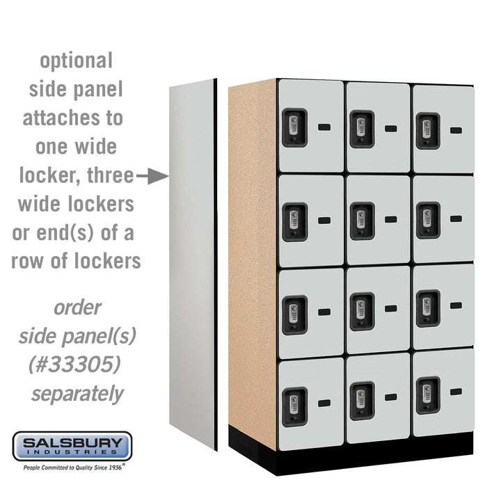 Salsbury 12" Wide Four Tier Designer Wood Locker - 3 Wide - 5 Feet High - 21 Inches Deep - Gray - Silver Resettable Combination Locks - Sweatfully