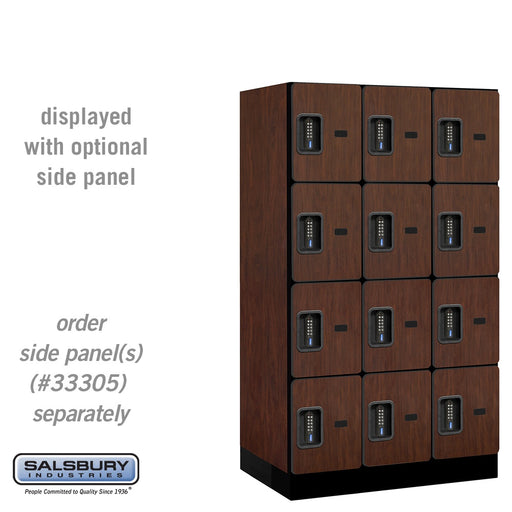 Salsbury 12" Wide Four Tier Designer Wood Locker - 3 Wide - 5 Feet High - 21 Inches Deep - Mahogany - Black Electronic Locks - Sweatfully