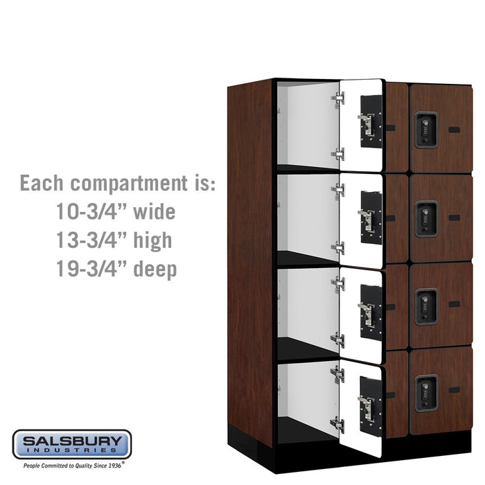 Salsbury 12" Wide Four Tier Designer Wood Locker - 3 Wide - 5 Feet High - 21 Inches Deep - Mahogany - Black Resettable Combination Locks - Sweatfully