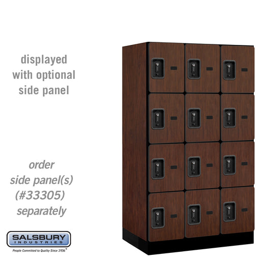 Salsbury 12" Wide Four Tier Designer Wood Locker - 3 Wide - 5 Feet High - 21 Inches Deep - Mahogany - Black Resettable Combination Locks - Sweatfully