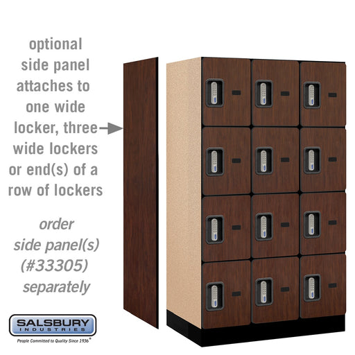Salsbury 12" Wide Four Tier Designer Wood Locker - 3 Wide - 5 Feet High - 21 Inches Deep - Mahogany - Silver Electronic Locks - Sweatfully