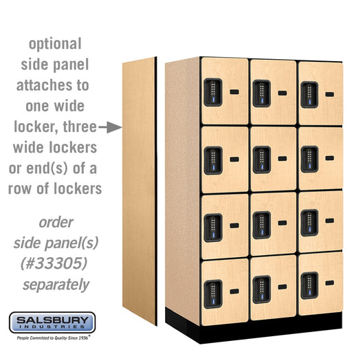 Salsbury 12" Wide Four Tier Designer Wood Locker - 3 Wide - 5 Feet High - 21 Inches Deep - Maple - Black Electronic Locks - Sweatfully