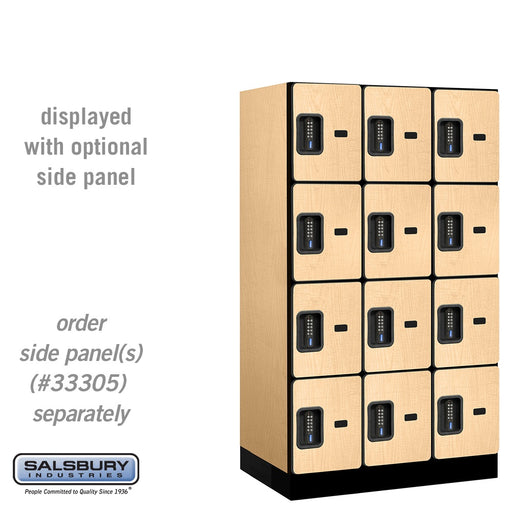 Salsbury 12" Wide Four Tier Designer Wood Locker - 3 Wide - 5 Feet High - 21 Inches Deep - Maple - Black Electronic Locks - Sweatfully