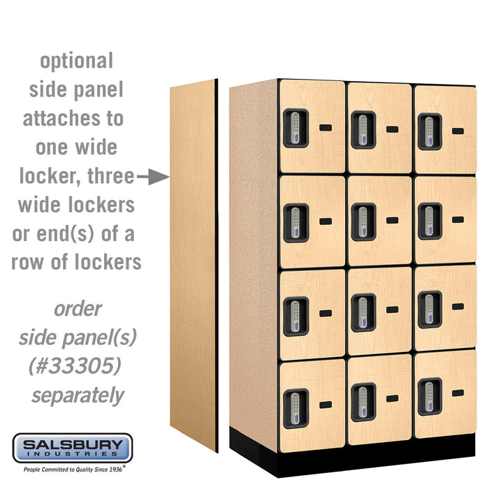 Salsbury 12" Wide Four Tier Designer Wood Locker - 3 Wide - 5 Feet High - 21 Inches Deep - Maple - Silver Electronic Locks - Sweatfully
