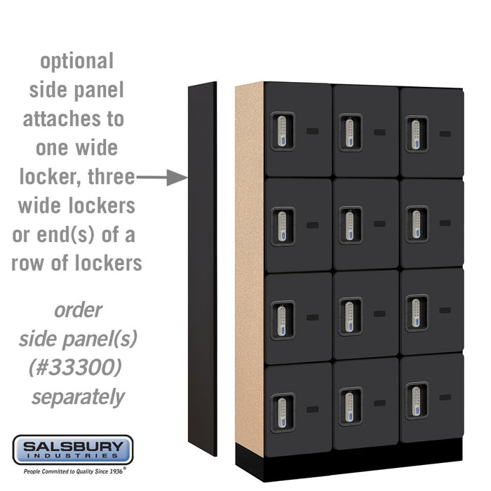 Salsbury 12" Wide Four Tier Designer Wood Locker - 3 Wide - 5 Feet High - 15 Inches Deep - Black - Silver Electronic Locks - Sweatfully