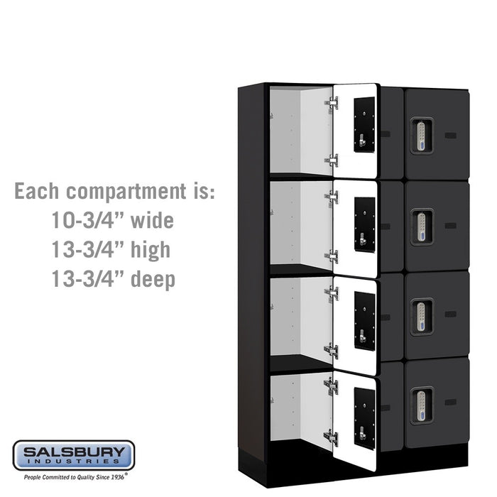 Salsbury 12" Wide Four Tier Designer Wood Locker - 3 Wide - 5 Feet High - 15 Inches Deep - Black - Silver Electronic Locks - Sweatfully