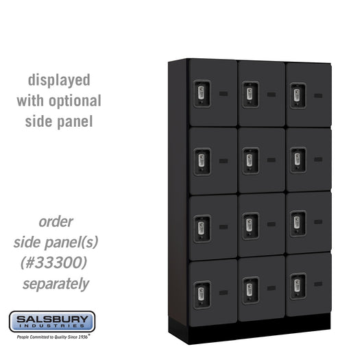Salsbury 12" Wide Four Tier Designer Wood Locker - 3 Wide - 5 Feet High - 15 Inches Deep - Black - Silver Resettable Combination Locks - Sweatfully