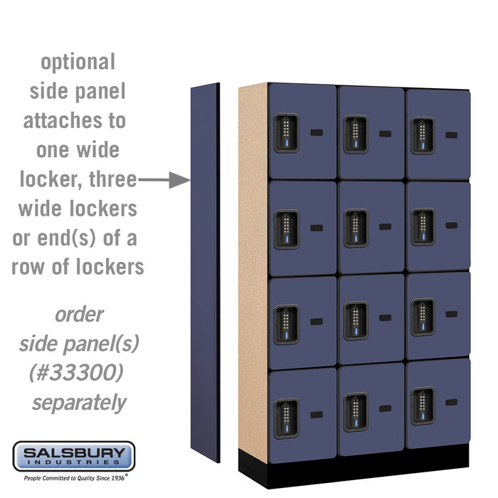 Salsbury 12" Wide Four Tier Designer Wood Locker - 3 Wide - 5 Feet High - 15 Inches Deep - Blue - Black Electronic Locks - Sweatfully
