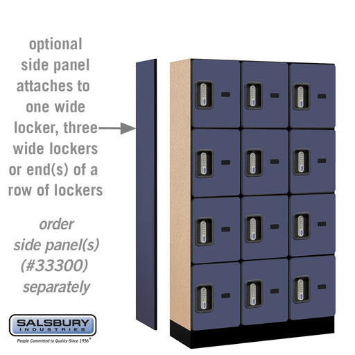 Salsbury 12" Wide Four Tier Designer Wood Locker - 3 Wide - 5 Feet High - 15 Inches Deep - Blue - Silver Electronic Locks - Sweatfully