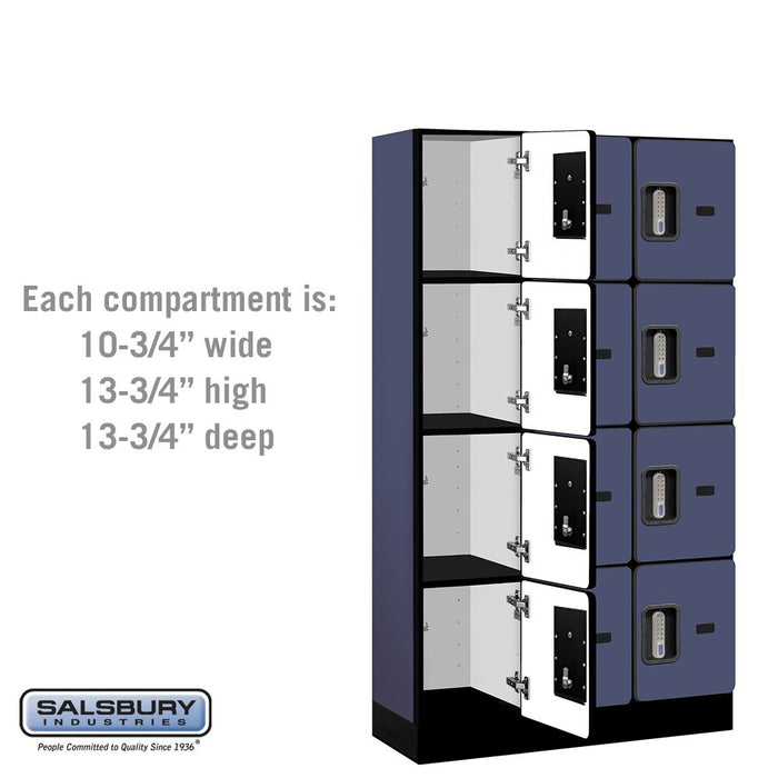 Salsbury 12" Wide Four Tier Designer Wood Locker - 3 Wide - 5 Feet High - 15 Inches Deep - Blue - Silver Electronic Locks - Sweatfully