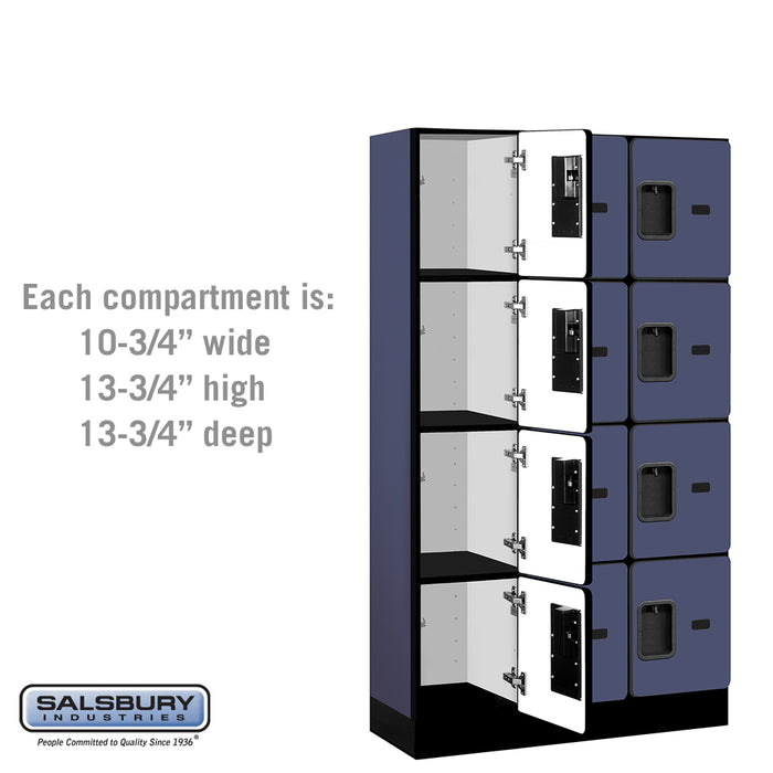 Salsbury 12" Wide Four Tier Designer Wood Locker - 3 Wide - 5 Feet High - 15 Inches Deep - Blue - Hasps - Sweatfully