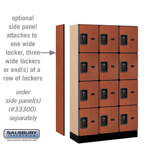 Salsbury 12" Wide Four Tier Designer Wood Locker - 3 Wide - 5 Feet High - 15 Inches Deep - Cherry - Black Resettable Combination Locks - Sweatfully