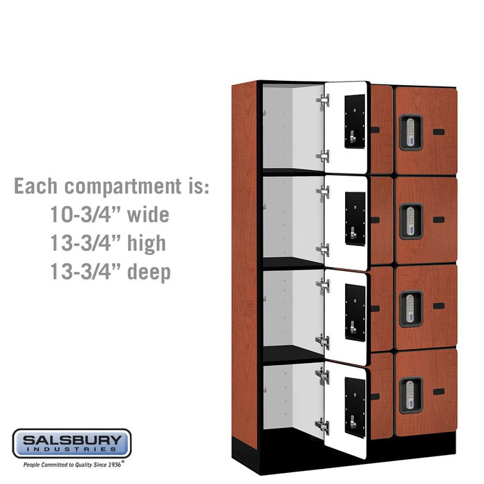Salsbury 12" Wide Four Tier Designer Wood Locker - 3 Wide - 5 Feet High - 15 Inches Deep - Cherry - Silver Electronic Locks - Sweatfully
