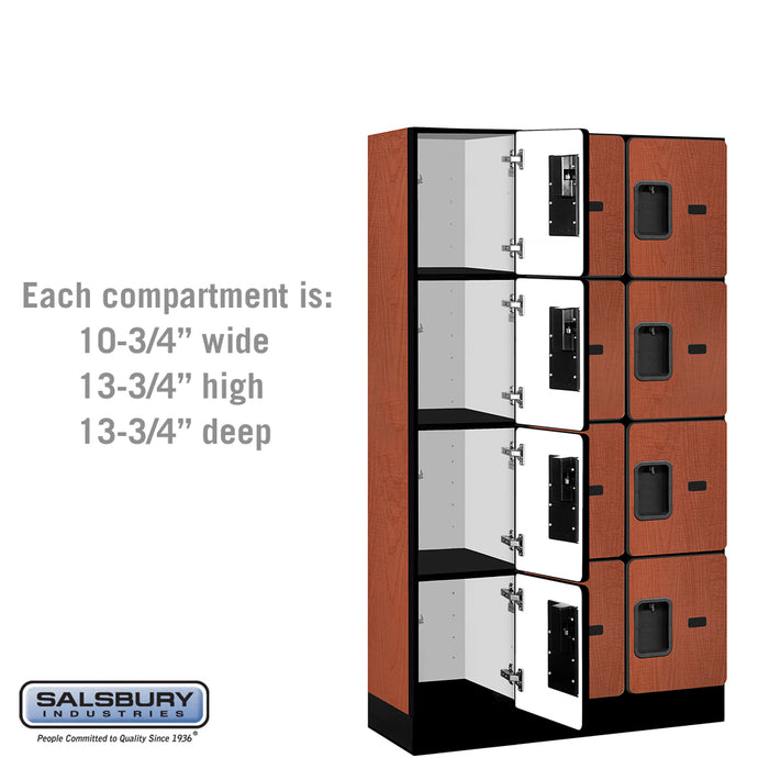 Salsbury 12" Wide Four Tier Designer Wood Locker - 3 Wide - 5 Feet High - 15 Inches Deep - Cherry - Hasps - Sweatfully