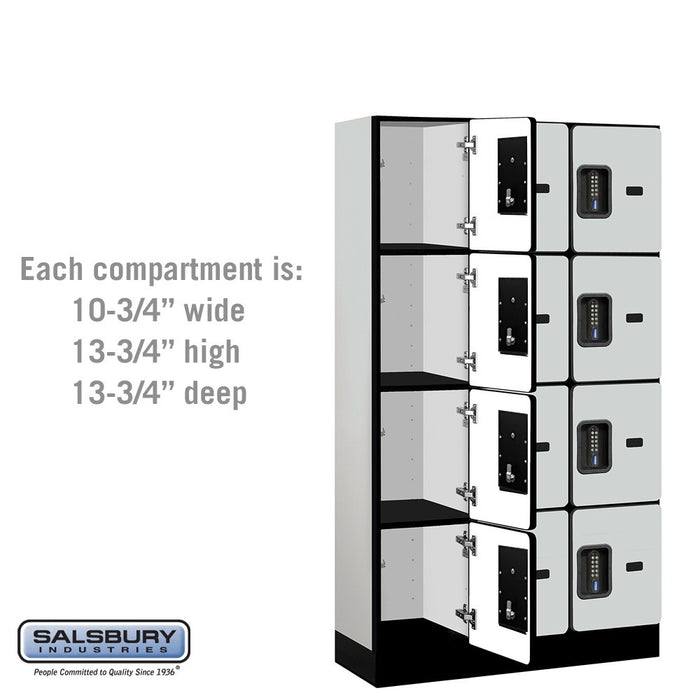 Salsbury 12" Wide Four Tier Designer Wood Locker - 3 Wide - 5 Feet High - 15 Inches Deep - Gray - Black Electronic Locks - Sweatfully