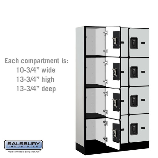 Salsbury 12" Wide Four Tier Designer Wood Locker - 3 Wide - 5 Feet High - 15 Inches Deep - Gray - Black Resettable Combination Locks - Sweatfully