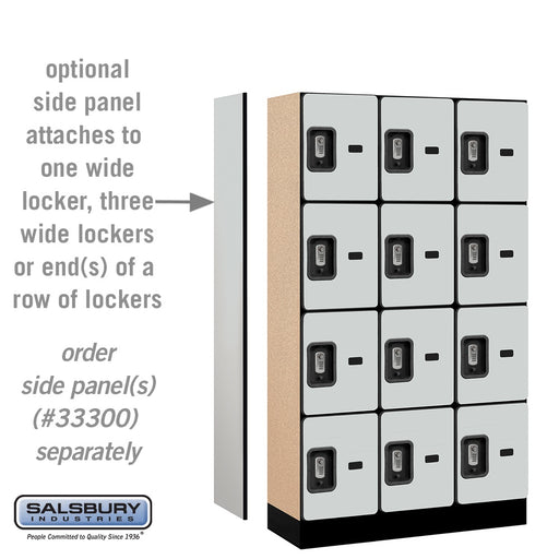Salsbury 12" Wide Four Tier Designer Wood Locker - 3 Wide - 5 Feet High - 15 Inches Deep - Gray - Silver Resettable Combination Locks - Sweatfully