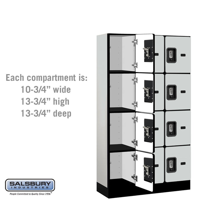 Salsbury 12" Wide Four Tier Designer Wood Locker - 3 Wide - 5 Feet High - 15 Inches Deep - Gray - Silver Resettable Combination Locks - Sweatfully