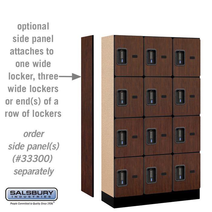 Salsbury 12" Wide Four Tier Designer Wood Locker - 3 Wide - 5 Feet High - 15 Inches Deep - Mahogany - Black Electronic Locks - Sweatfully