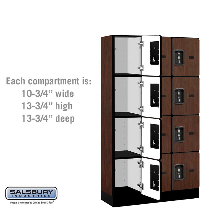 Salsbury 12" Wide Four Tier Designer Wood Locker - 3 Wide - 5 Feet High - 15 Inches Deep - Mahogany - Black Electronic Locks - Sweatfully