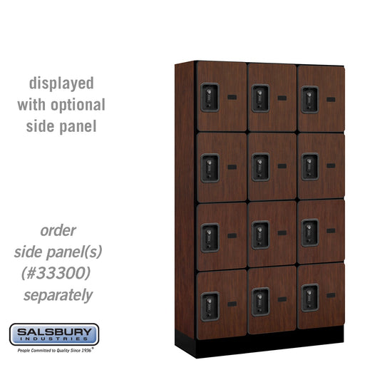 Salsbury 12" Wide Four Tier Designer Wood Locker - 3 Wide - 5 Feet High - 15 Inches Deep - Mahogany - Black Resettable Combination Locks - Sweatfully