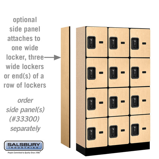 Salsbury 12" Wide Four Tier Designer Wood Locker - 3 Wide - 5 Feet High - 15 Inches Deep - Maple - Black Resettable Combination Locks - Sweatfully