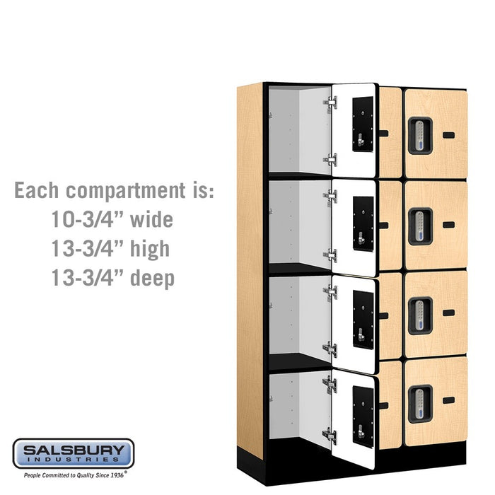 Salsbury 12" Wide Four Tier Designer Wood Locker - 3 Wide - 5 Feet High - 15 Inches Deep - Maple - Silver Electronic Locks - Sweatfully