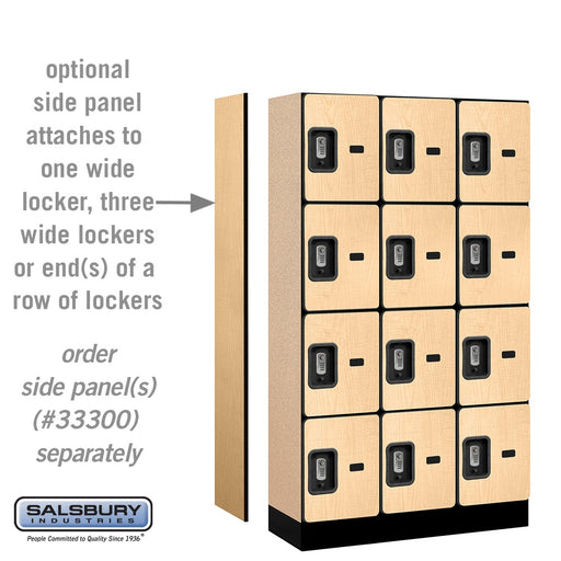 Salsbury 12" Wide Four Tier Designer Wood Locker - 3 Wide - 5 Feet High - 15 Inches Deep - Maple - Silver Resettable Combination Locks - Sweatfully