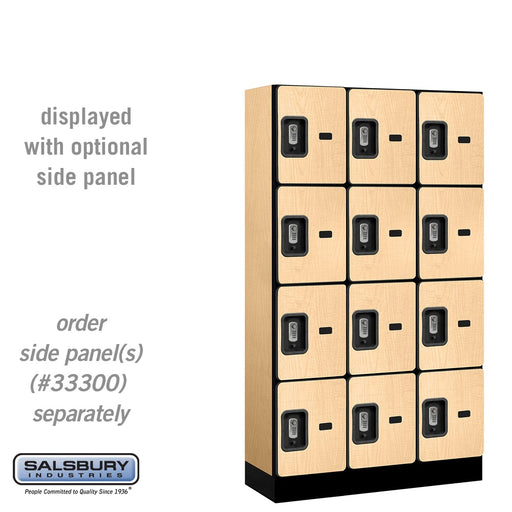 Salsbury 12" Wide Four Tier Designer Wood Locker - 3 Wide - 5 Feet High - 15 Inches Deep - Maple - Silver Resettable Combination Locks - Sweatfully