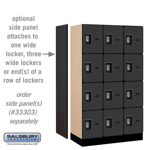 Salsbury 12" Wide Four Tier Designer Wood Locker - 3 Wide - 5 Feet High - 18 Inches Deep - Black - Silver Resettable Combination Locks - Sweatfully