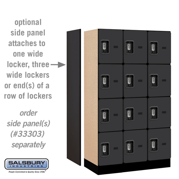 Salsbury 12" Wide Four Tier Designer Wood Locker - 3 Wide - 5 Feet High - 18 Inches Deep - Black - Silver Resettable Combination Locks - Sweatfully