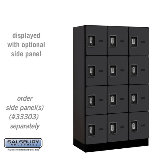 Salsbury 12" Wide Four Tier Designer Wood Locker - 3 Wide - 5 Feet High - 18 Inches Deep - Black - Silver Resettable Combination Locks - Sweatfully