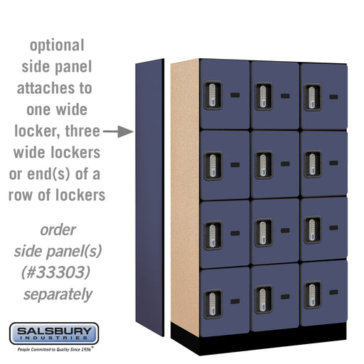 Salsbury 12" Wide Four Tier Designer Wood Locker - 3 Wide - 5 Feet High - 18 Inches Deep - Blue - Silver Electronic Locks - Sweatfully