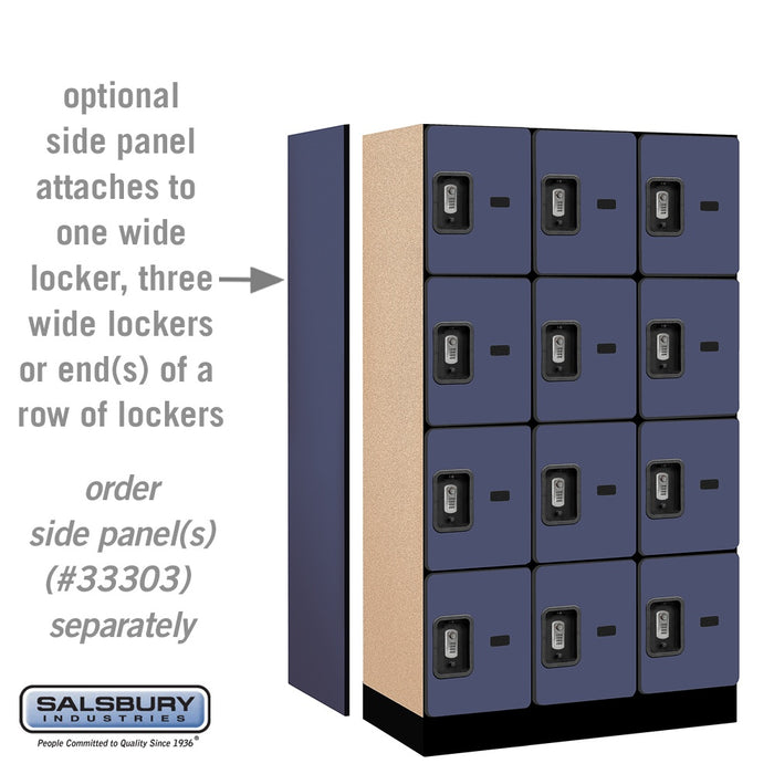 Salsbury 12" Wide Four Tier Designer Wood Locker - 3 Wide - 5 Feet High - 18 Inches Deep - Blue - Silver Resettable Combination Locks - Sweatfully