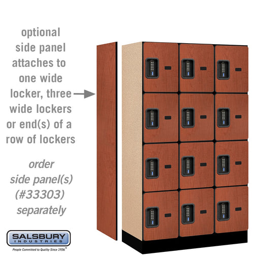Salsbury 12" Wide Four Tier Designer Wood Locker - 3 Wide - 5 Feet High - 18 Inches Deep - Cherry - Black Electronic Locks - Sweatfully