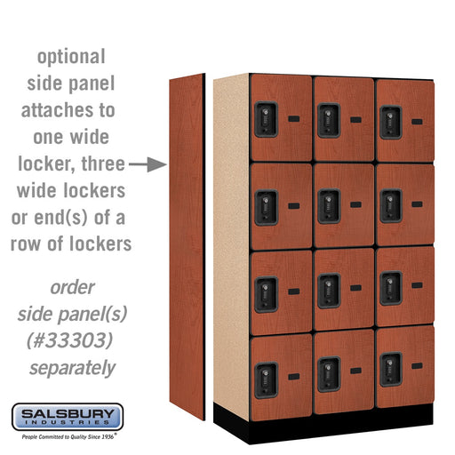 Salsbury 12" Wide Four Tier Designer Wood Locker - 3 Wide - 5 Feet High - 18 Inches Deep - Cherry - Black Resettable Combination Locks - Sweatfully