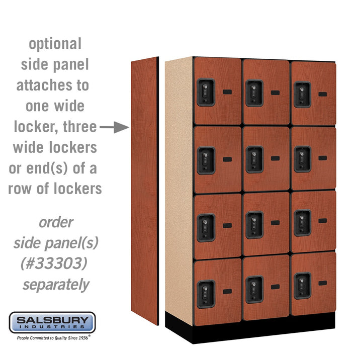 Salsbury 12" Wide Four Tier Designer Wood Locker - 3 Wide - 5 Feet High - 18 Inches Deep - Cherry - Black Resettable Combination Locks - Sweatfully