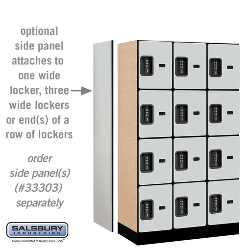 Salsbury 12" Wide Four Tier Designer Wood Locker - 3 Wide - 5 Feet High - 18 Inches Deep - Gray - Black Electronic Locks - Sweatfully