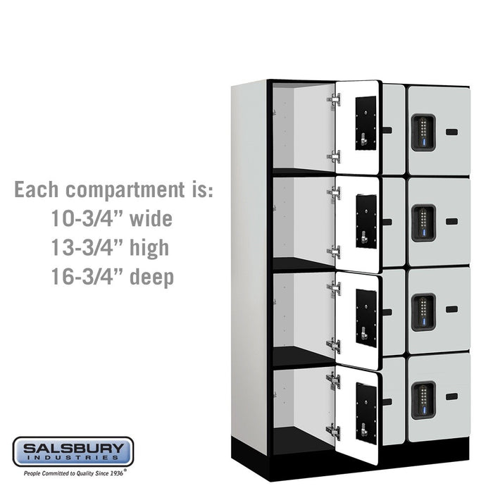 Salsbury 12" Wide Four Tier Designer Wood Locker - 3 Wide - 5 Feet High - 18 Inches Deep - Gray - Black Electronic Locks - Sweatfully