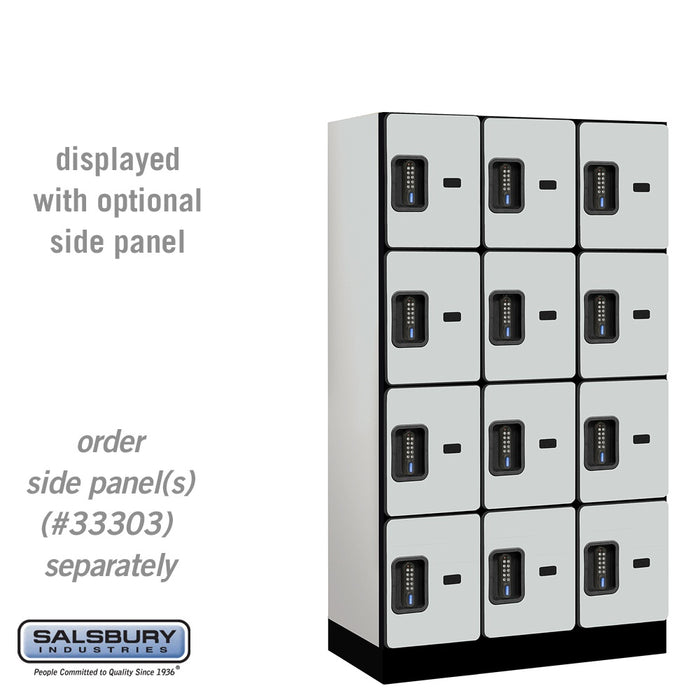 Salsbury 12" Wide Four Tier Designer Wood Locker - 3 Wide - 5 Feet High - 18 Inches Deep - Gray - Black Electronic Locks - Sweatfully