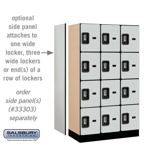 Salsbury 12" Wide Four Tier Designer Wood Locker - 3 Wide - 5 Feet High - 18 Inches Deep - Gray - Silver Resettable Combination Locks - Sweatfully