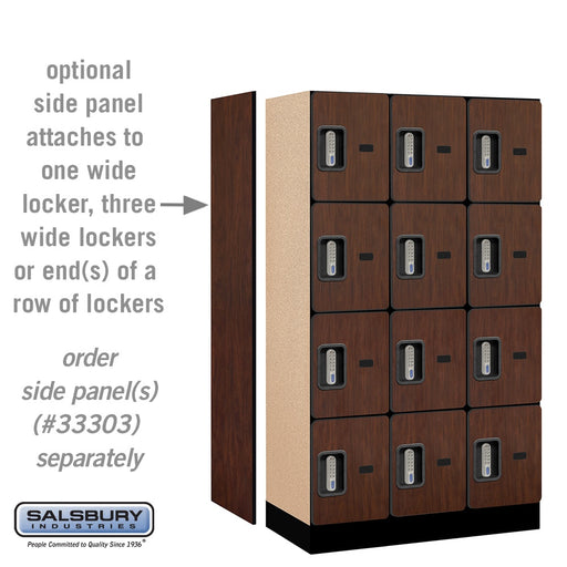 Salsbury 12" Wide Four Tier Designer Wood Locker - 3 Wide - 5 Feet High - 18 Inches Deep - Mahogany - Silver Electronic Locks - Sweatfully