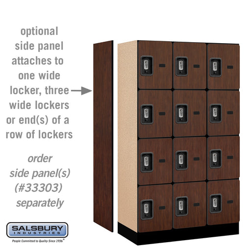 Salsbury 12" Wide Four Tier Designer Wood Locker - 3 Wide - 5 Feet High - 18 Inches Deep - Mahogany - Silver Resettable Combination Locks - Sweatfully