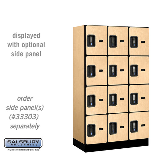 Salsbury 12" Wide Four Tier Designer Wood Locker - 3 Wide - 5 Feet High - 18 Inches Deep - Maple - Black Electronic Locks - Sweatfully